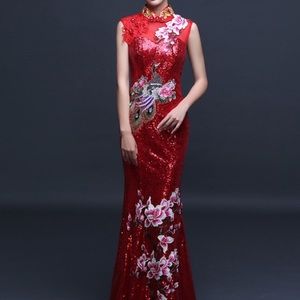 Embroidered Sequin Qipao/Chinese Wedding Dress